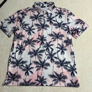 Greenside Golf Mens Polo‎ Shirt Sleeve Shirt Size XL Palm Trees Pink Lightweight